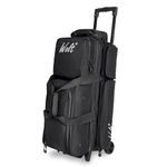 WOLT|3 Ball Bowling Bags with Wheels,Bowling Ball Bag 3 Ball Roller with Separate Shoe Compartment and Accessory Pocket, Retractable Handle Extends to 38’’ (black)