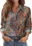 Zeagoo Ladies Tops and Blouses Boho Long Sleeve Button Down Shirt Foral Work Clothes V Neck Collared Spring Clothes