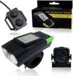 USB Rechargeable Bicycle Light Set, IPX4 Waterproof, Front & Rear LED Lights with Smart Battery Display & Horn Sounds, Night Riding Safety, Integrated Speedometer & Odometer, Bike Computer (Green)