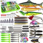 UperUper Fishing Lures Kit Set, Baits Tackle Including Crankbaits, Topwater Lures, Spinnerbaits, Worms, Jigs, Hooks, Tackle Box and More Fishing Gear Lures for Bass Trout