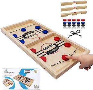 Kiditos 22.4" Fast Sling Puck Wooden Tabletop Hockey Game - 3 Levels, 2-4 Players, Slingshot Game for Family Game Night