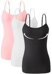 Knuffnee Womens Camisole with Shelf Bra Cotton Camis Undershirts Adjustable Spaghetti Strap Tank Tops 3 Pack Pink/White/Black M