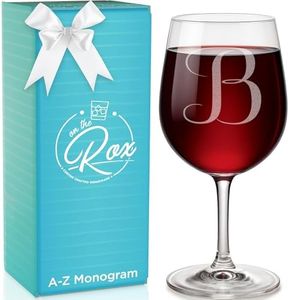 Monogrammed A-Z Wine Gifts for Women - 12.75 oz Engraved Personalized Wine Glass- Funny Wine Lover Monogram Gifts for Women - Unique Wine Glasses Gift Set (B)