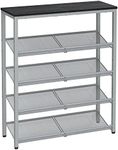 VASAGLE Shoe Rack for Entryway, 5 Tier Shoe Storage Shelves, 16-20 Pairs Shoe Organizer, with Sturdy Wooden Top and Steel Frame, Free Standing, Industrial, Ink Black and Silver ULBS038E22