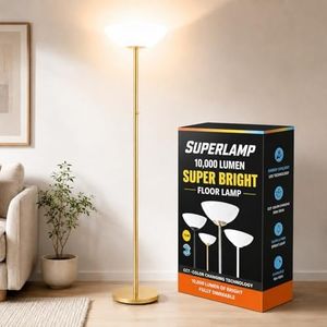 Super Bright Floor Lamp 8000LUMEN - DIMMABLE 30K Energy-Efficient Standing Lamp with Cement Base - Fo Living Room and Bedroom - Matte Finish, Modern and Elegant Design (Gold)