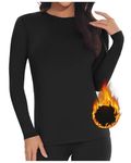 SIMIYA Thermal Underwear Womens Crew Neck Long Sleeve Undershirt Women Stretch Fitted Base Layer for Women Winter Thermal Top Black