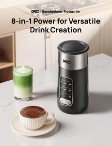 DREO 8-in-1 Electric Milk Frother, 435ml Stainless Steel, Silent Steamer & Hot Chocolate Maker