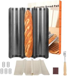 Barlket Black Baguette Bread Pan, 3 Loaf Bread Pan Nonstick, Perforated Baguette Tray, Oven Safe, Health Homemade Bread Baking Supplies with Couche, 15x11 Inch, Round Corner and Heat Evenly