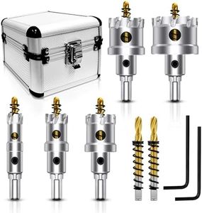 ASNOMY 7PCS TCT Hole Saw Kit for Hard Metal, 5/8"-1-3/4" Inch Tungsten Carbide Tipped Hole Saw Set, Heavy Duty Hole Cutter for Metal, Stainless Steel, Iron, Wood, Plastic