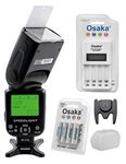 Osaka Camera Flash Speedlite Speedlight TT990 with 18-180 Manual Zooom for Nikon Sony Canon (See fig 2) All DSLR Camera with NI-MH HR06 4xAA 3000mAh Battery Ultra Fast Charger OSK-C903W LCD Charger