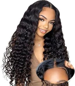 22 Pouces Perruque Femme Naturelle Brésilien Glueless Wig Human Hair 5x5 Lace Wig Deep Wave Perruque Cheveux Humain pas de Colle Pre Cut Lace Glueless Wig Perruque Femme Naturelle Bouclée (55cm)