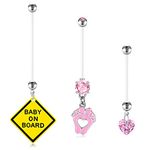 D.Bella 14G Pregnancy Belly Button Rings Plastic Sport Maternity Belly Button Ring Flexible Bioplast Retainer for Women Navel Piercing Retainer Barbell Body Piercing Jewelry 25mm 35mm 38mm Pink