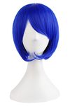 MapofBeauty 12 Inch/30cm Fashion Short Straight Diagonal Bangs Wig (Navy Blue)