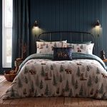 Dreams & Drapes - Woodland Bear & Trees Duvet Cover - King Bedding Size (230 x 220cm) - Soft Brushed 100% Cotton - Reversible Designs - Woodland Bedding - Green Check/Flannelette Bedding with Bears