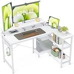 ODK Small Corner Desk, 48 Inch L Shaped Desk with Reversible Storage Shelves, Gaming Desk with Monitor Stand and PC Stand for Home Office, Computer Desk with Headphone Hooks, White