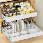 OVICAR Expandable Cabinet Organizer Drawer - Pull Out Cabinet Drawers Adhesive Slide Out Storage Shelf with 4pcs Divider Racks for Kitchen Pantry Bathroom Home, 12.2"-20.7" W,White