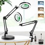 10X Magnifying Glass with Light and Clamp,2-in-1 Real Glass Magnifying Desk Lamp,3 Color Modes,10 Brightness Levels,LED Lighted Magnifier with Adjustable Metal Swing Arm for Reading/Crafts/Close Work