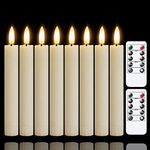 Yeelida Battery Operated Flameless Taper Candles with Two Remote Timer,16cm LED 3D-Wick Window Candles,Flickering Electric Long-Lasting Pack of 8 Flameless Candlesticks(2cm Dia,Ivory)