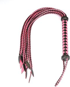 Genuine Leather Red & Black Cat-O'-Nine-Tails Whip | 23cm Handle & 59cm Tail | Hangable Equestrian Training Whip | Handcrafted Premium Horse Equipment