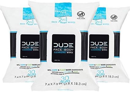DUDE Face & Body Wipes (3 Packs, 30 Wipes Each) Unscented for Sensitive Skin Infused with Refreshing Sea Salt & Soothing Aloe, Moisturizing Face Cleansing Cloths for Men