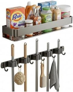 Wall Mount Organizer with Heavy-Duty Hooks and Sturdy Shelf - Holds Brooms, Mops, Vacuums & Cleaning Supplies. Perfect for Laundry Room Organization, Garage Storage, and Closet Shelving(24 inches)