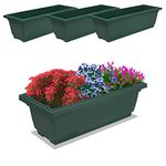 Outland Living Rectangular Plastic Planters 21.75 Inch 4 Pack Forest Green - Window Planter Box for Outdoor and Indoor Herbs, Vegetables, Flowers and Succulent Plants