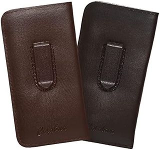 Calabria Soft PU Leather Eye Glasses Case w/Pocket Clip Black Brown (2Pack) Men Women Eyeglass Pouch Slip-In Sunglass Bag