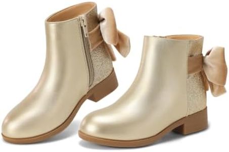 Coutgo Girls Ankle Boots Bow Glitter Chunky Low Heel Zip Dress Booties