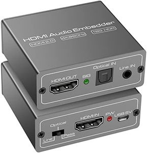 CMSTEDCD HDMI Audio Embedder Inserter Digital Analog Audio + DVI to HDMI Support Optical TOSLINK 3.5mm Jack AUX Audio Input Support 4K@60Hz 18Gbps HDR HDCP2.2 CEC