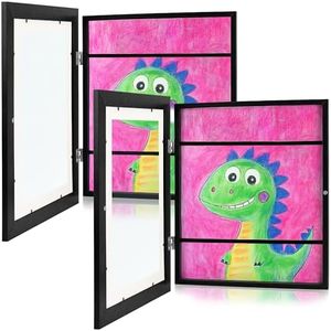 Zenacolor Kids Artwork Frames Changeable - Front-Opening to Display & Store 100 pcs - Set of 2 Kids Art Frame Includes Wall Hooks & Stand - 10x12.5 cm - Black