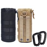 Rouinek Tactical Water Bottles Pouches-1000D Molle Bottle Holder Bag Military Drawstring 32OZ Hydration Carrier Bags with Carabiner (2 Pack Black+Tan)