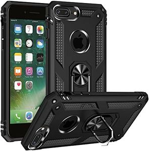 Cavor for iPhone 7 Plus/ 8 Plus / 6 Plus / 6s Plus Case (5.5") TPU Case PC Bumper 360° Rotation Ring Holder Kickstand Back Cover Work with Magnetic Car Mount Shockproof Protective Cover-Black