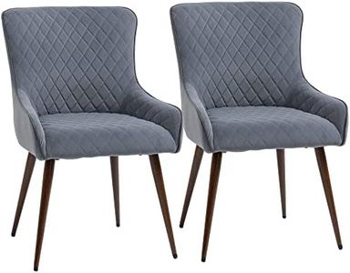 HOMCOM Dining Chairs Set of 2, Modern Wingback Kitchen Chairs with Velvet Fabric Upholstery, Tufted, Steel Legs, Accent Arm Chairs for Living Room, Dining Room, Bedroom, Grey