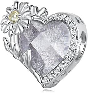 Mothers Day Birthstone Charms 925 Sterling Silver Charm for Bracelets Birthday Jewellery Gifts for Mum Daughter Grandma Nana Sister Best Friend Auntie Niece Charms, Glass Stone Sterling Silver Cubic Zirconia Silver, Cubic Zirconia