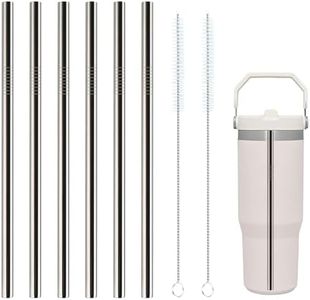 Metal Straws Reusable for Stanley Iceflow Flip 30oz Tumbler,6 Pack Replacement Stainless Steel Straws with 2PCS Straw Cleaner Brush for Stanley Accessories (Stainless Steel, for Stanley Iceflow 30oz)