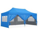 BEYOND SKY 10 x 20 FT Pop Up Gazebo Canopy Tent with 3 Window Side Walls & Curtains, Heavy Duty Waterproof Outdoor Canopy, Height Adjustable Sun Shade for Garden, Terrace, Camping, Blue, 50Kg