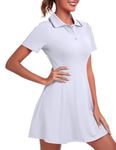 FKEEP Women's Golf Dress Tennis Dresses Workout Athletic Dress with Shorts/Short Sleeve/Pocket, 02 White, Small