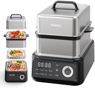 Kawu 14.05 Quart Electric Food Steamer, 1400W 2-Tier Digital Vegetable Steamer for Cooking, Stainless Steel Steam Pot with 24H Timer, Keep Warm, Auto Shut-Off for Seafood, Grains