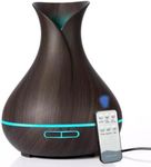 Large Vase 500mL Ultrasonic Aromatherapy Essential Oil Diffuser by BELLADDY INC – Remote Control, Auto Shutoff, Wood Grain, Cool Mist Air, Home Office Spa, Quiet (Dark Wood)