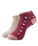 Jockey 7480 Women's Compact Cotton Stretch Low Show Printed Socks with Stay Fresh Treatment (Pack of 2)_Rose Smoke & Beet Red_FREE SIZE