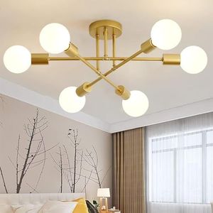 Modern Ceiling Lamp, 6-Light Ceiling Lamp, Vintage Indoor Ceiling Lighting, Chandeliers for Kitchen Living Room Dining Room Bedroom (Golden)