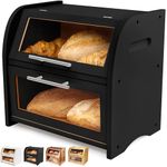 Arise Stylish Bread Bin for Kitchen Countertop, Extra Large 2-Shelf Wooden Bread Box with Clear Windows and Air Vents Keeps Bread, Bagels and Rolls Fresh. 40 x 26.4 x 36.5, Self Assembly