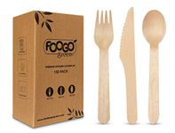 FOOGO Green Disposable Wooden Cutlery Set, FSC® Certified, Forks Spoons Knives, 16cm, Eco Friendly Biodegradable Compostable, Eco Friendly Cutlery Set, Party Wedding Picnic (150pcs | 16cm)