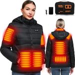 Heated Jackets for Women with Battery Pack Included, Womens Heated Jacket with Detachable Hood, Heated Coat Hoodie Clothing Waterproof, Rechargeable Electric Heating Jacket for Hunting, Winter, Ski