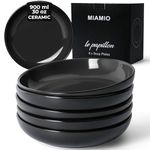 MIAMIO – 900 ml / 22 cm Set of 6 Pasta Bowls/Salad Bowls, Pasta Plates Wide and Shallow Bowl, Large Ceramic Stoneware Deep Plate Serving Soup, Microwave and Dishwasher Safe - Le Papillon (Black)