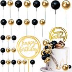 Colorful Balls Cake Topper Pearl Balls Cake Topper Happy Birthday Cake Insert Pick DIY Pile Up Insert for Wedding Birthday Party Baby Shower Cake Decoration (Black and Gold)