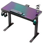 EUREKA ERGONOMIC RGB Glass Gaming Desk, Music Studio Desk, 47 Inch Adjustable Height Computer Desk Music Sensing LED Sit Stand Desk for Home Office Gamer w Dual Motors,USB Ports, APP Control