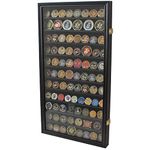 DisplayGifts Military Challenge Coin Display Case Poker Chips Holder Wall Cabinet Showcase Storage Rack with 11 Shelves for Coin Collection Solid Wood Wall Mount Black Finish Frame