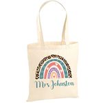 Hoolaroo Personalised Tote Bag Teacher & Pupil Gift End of Term Rainbow Art Design Learning Assistant Thoughtful Nursery Thank You Natural Cotton