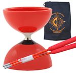 Juggle Dream Carousel Bearing Diabolo and Fiber Sticks with Bag - Bearing Diablo Set for Kids (Red)